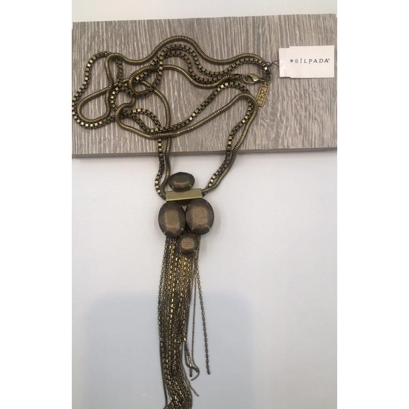 Silpada KR ‘Leather Together’ 30” Long Necklace Brass Leather KRN0015 Dual Chain - Picture 2 of 7